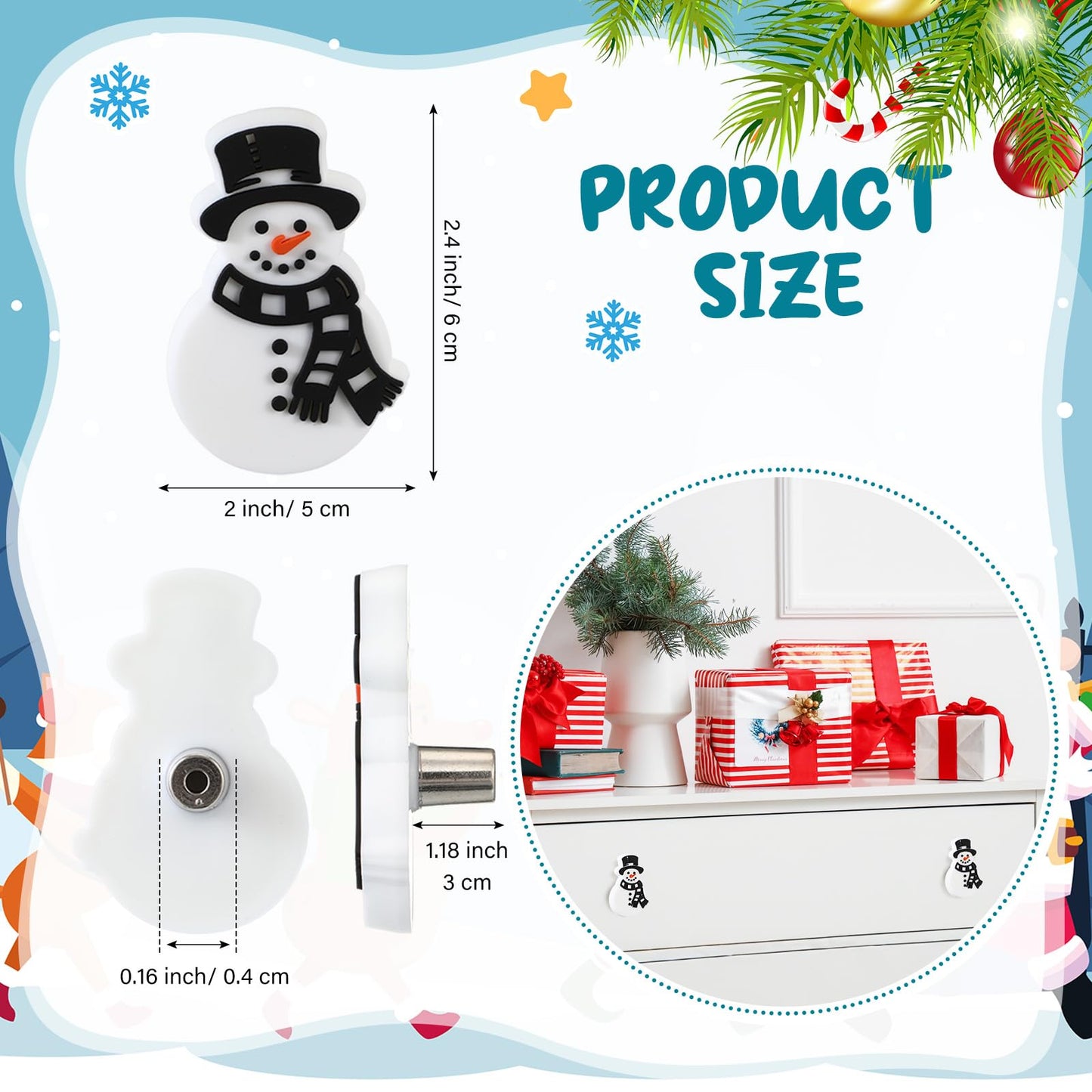 Moxweyeni 12 Pieces Christmas Cabinet Knobs for Kitchen Snowman Knobs Silicone Hand Cabinet Knob Cover Christmas Decorative Drawer Pulls for Xmas Winter Kitchen Home Party Decorations