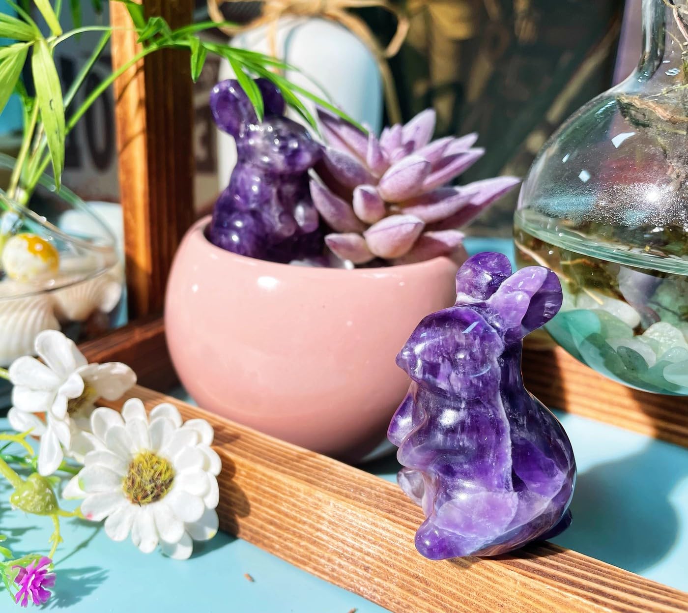 DUQGUHO 2'' Easter Amethyst Bunny Decor Spring Gifts for Women Crystals Rabbit Statue Pocket Polished Handicraft Tiny Figurines for Cute Ornament Gifts 1PC