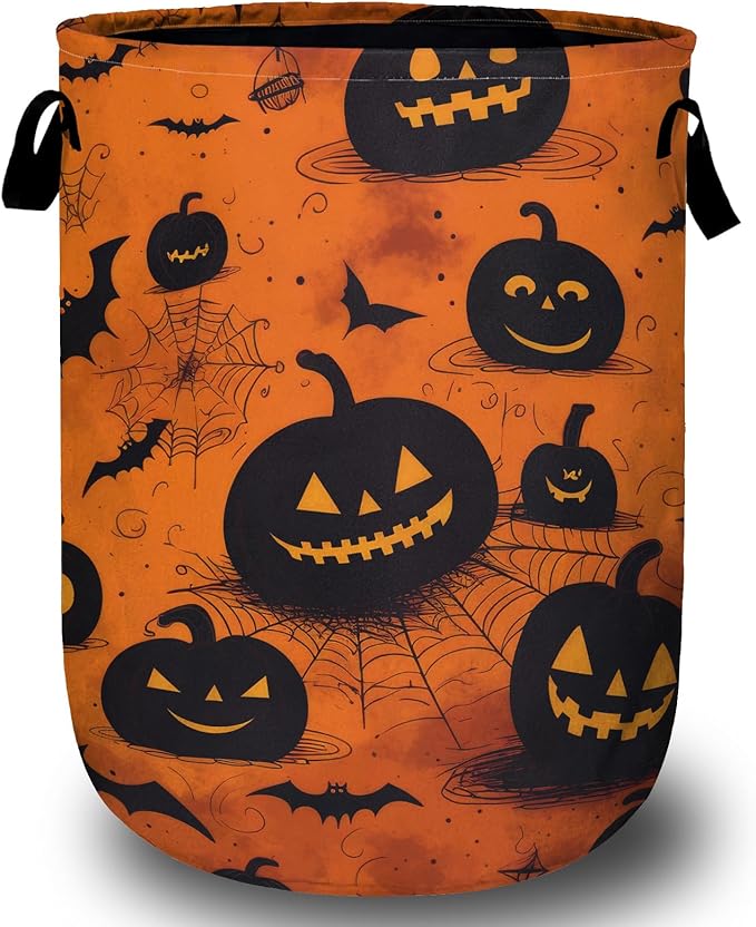 Spooky Pumpkin Laundry Basket, Halloween Laundry Hamper Collapsible Oxford Cloth