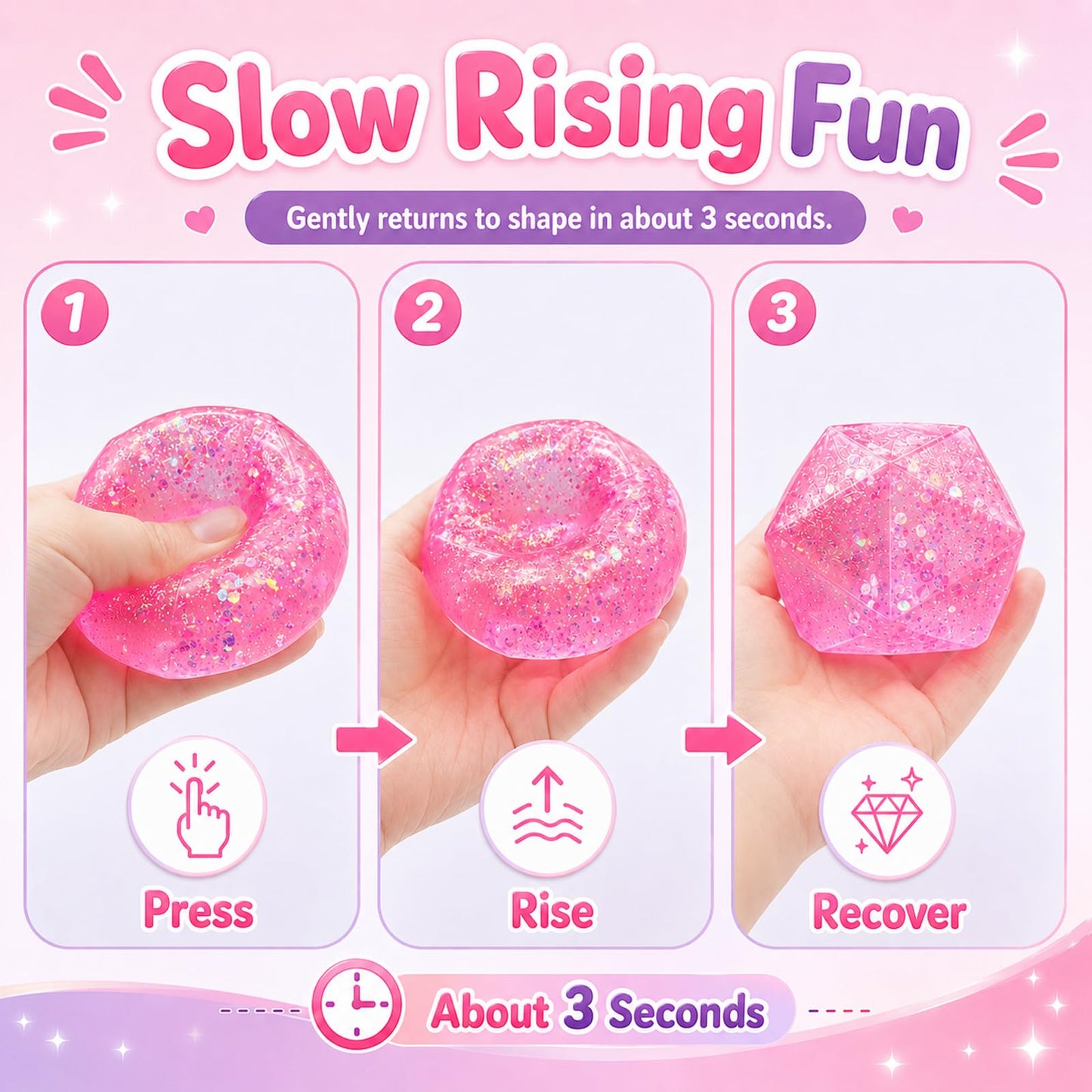 4Pcs Gemstone Squishy Stress Relief Toys,Malt Sugar Slow Rising Glitter Squeeze Sensory Toy,Cute Diamond Dumpling Fidget Ball Toy,Squishies Gifts for Teens Adult (4-Piece Set - Glitter)