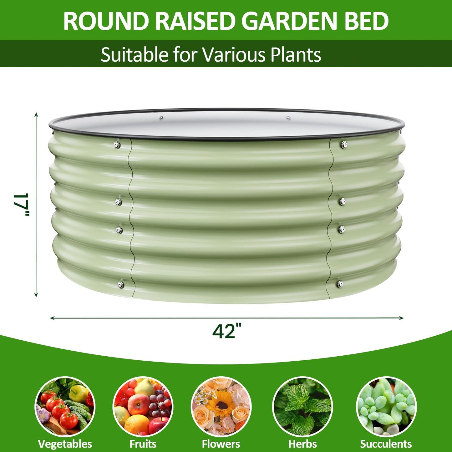 Gruper Galvanized Raised Garden Bed, 3.5ft x 17'' Tall Round Metal Planter Raised Garden Boxes Outdoor for Vegetable Fruits Flower Herb, Anti-Rust and Sturdy & Easy-Setup