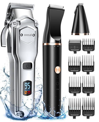 oneisall Dog Clippers & Paw Trimmer 3 in 1 Grooming Kit, Dog Clippers Professional for Thick Hair with Stainless Steel Blade, IPX7 Waterproof Cordless Pet Shaver