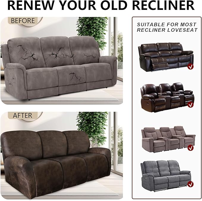 ANARACHON Leather Look Recliner Couch Cover 8-Piece Recliner Sofa Slipcovers 3