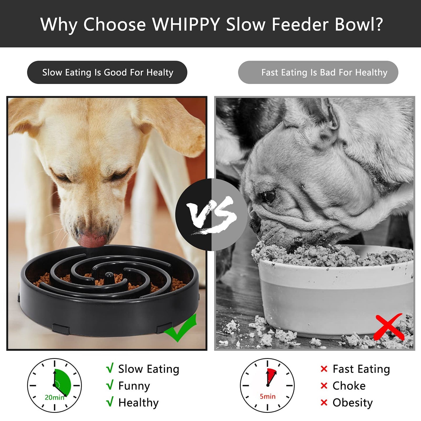 Slow Feeder Dog Bowls for Large Medium Dog Non Slip Maze Puzzle Bowl Pet Slower Food Feeding Dishes Interactive Bloat Stop Preventing Choking Healthy Dog Bowl, Black