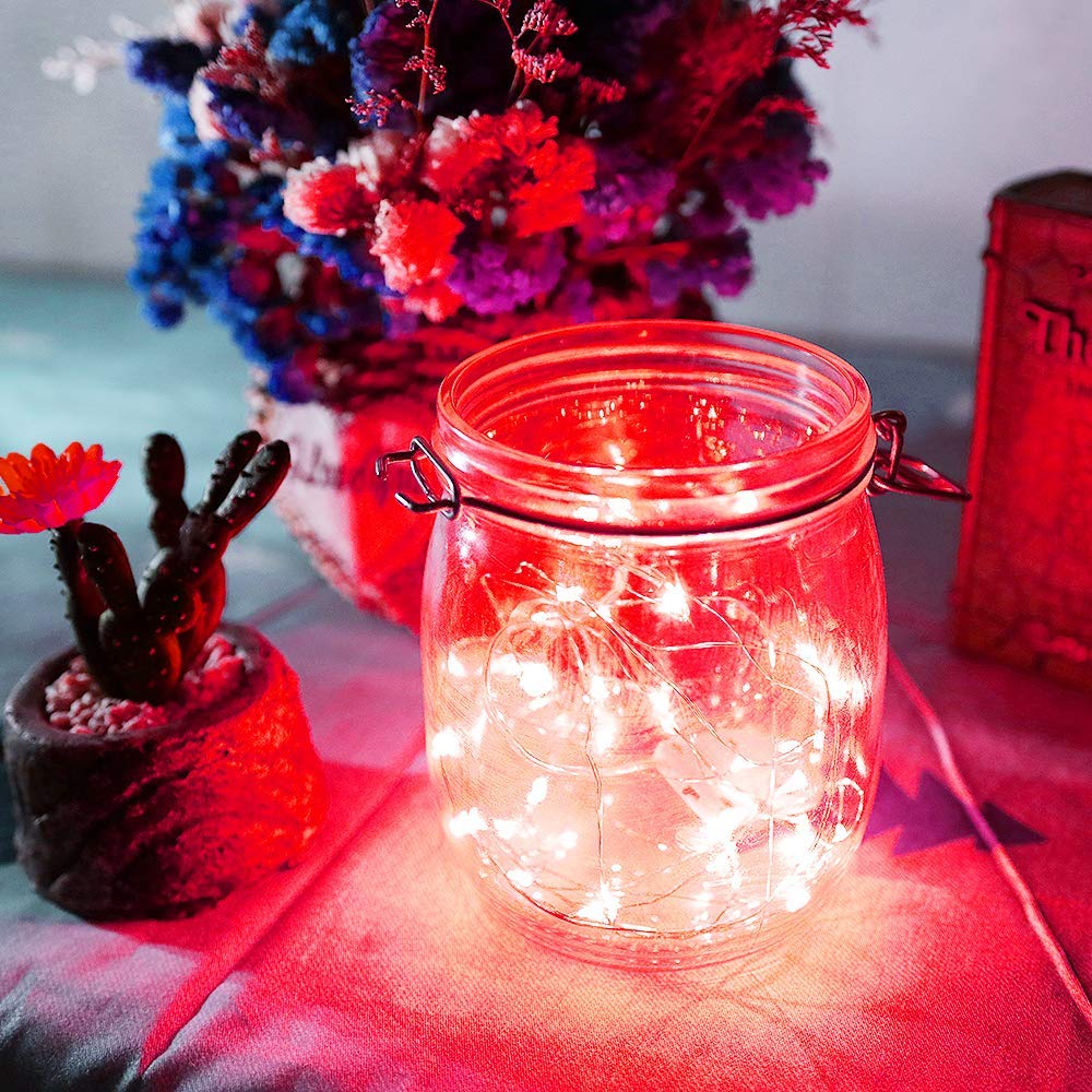 Ariceleo Led Fairy Lights Battery Operated, 1 Pack Mini Battery Powered Copper Wire Starry Fairy Lights for Bedroom, Christmas, Parties, Wedding, Centerpiece, Decoration (5m/16ft Red)