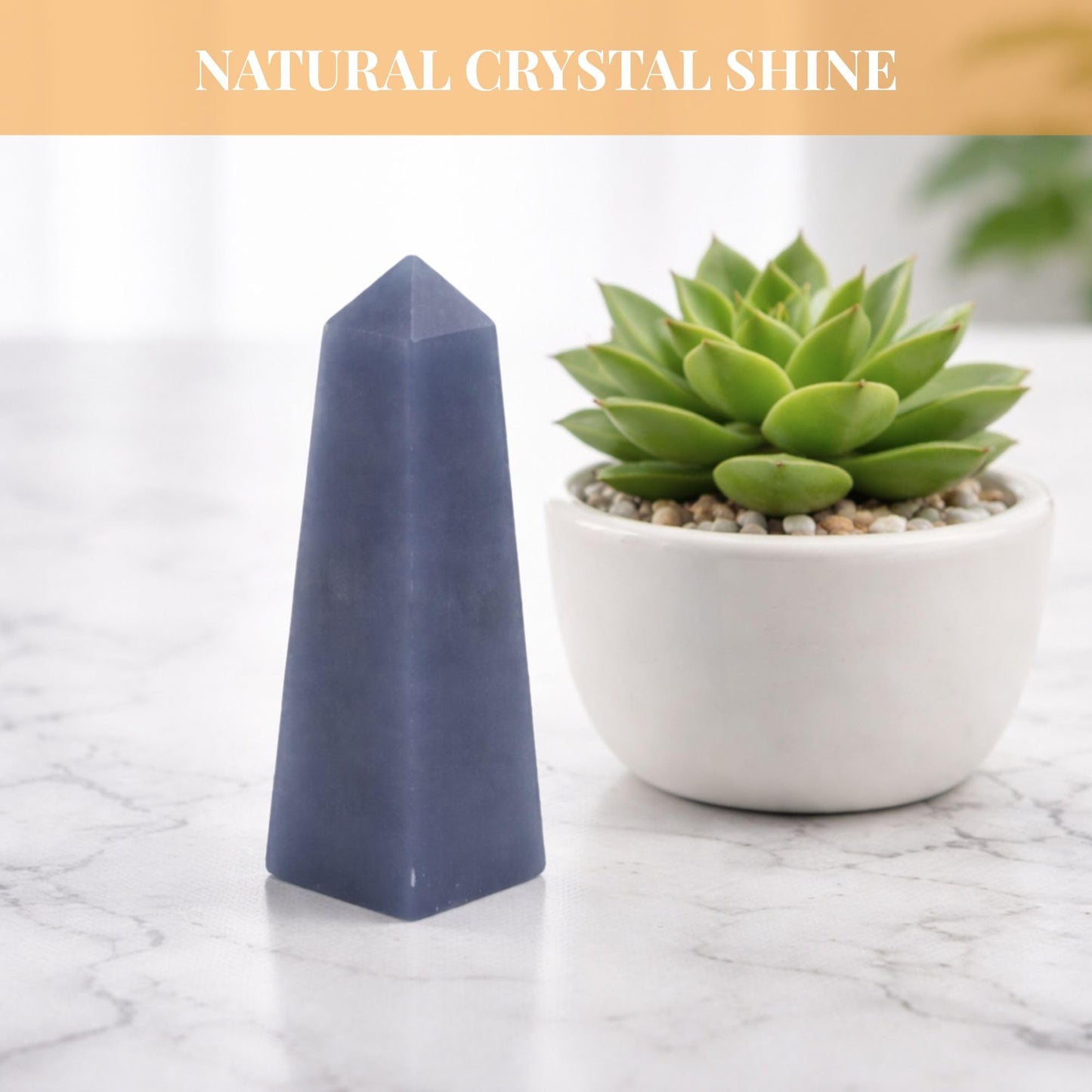 Angelite Crystal Obelisk Tower - Real Crystals for Reiki, Meditation & Throat Chakra Healing - Natural Blue Stone from Peru - Ideal for Calming - Gift for Birthday, Mother's Day (3 to 4 oz)