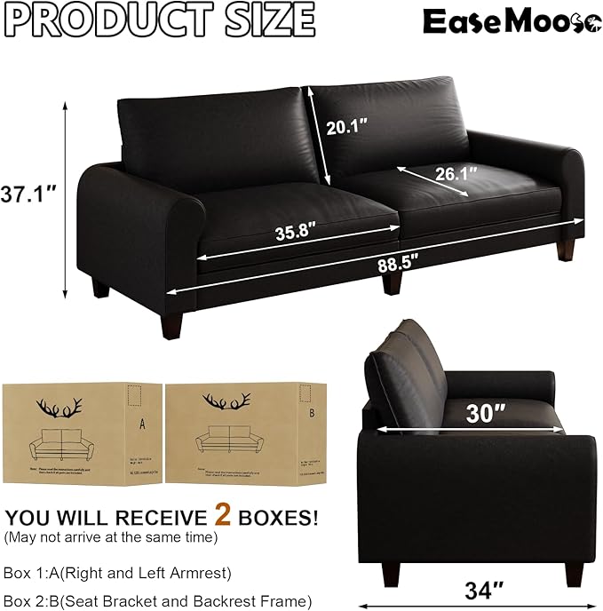 EASE MOOSE 88.5" Large Seat Faux Leather Loveseat Sofa, Waterproof and