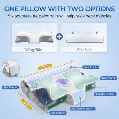 Effective Pain Relief Cervical Neck Pillow for Sleeping, Memory Foam Pillows for Neck Support, Odorless Contour Side Pillow, Ergonomic Bed Pillow for Back Stomach Sleeper (Grey and White)