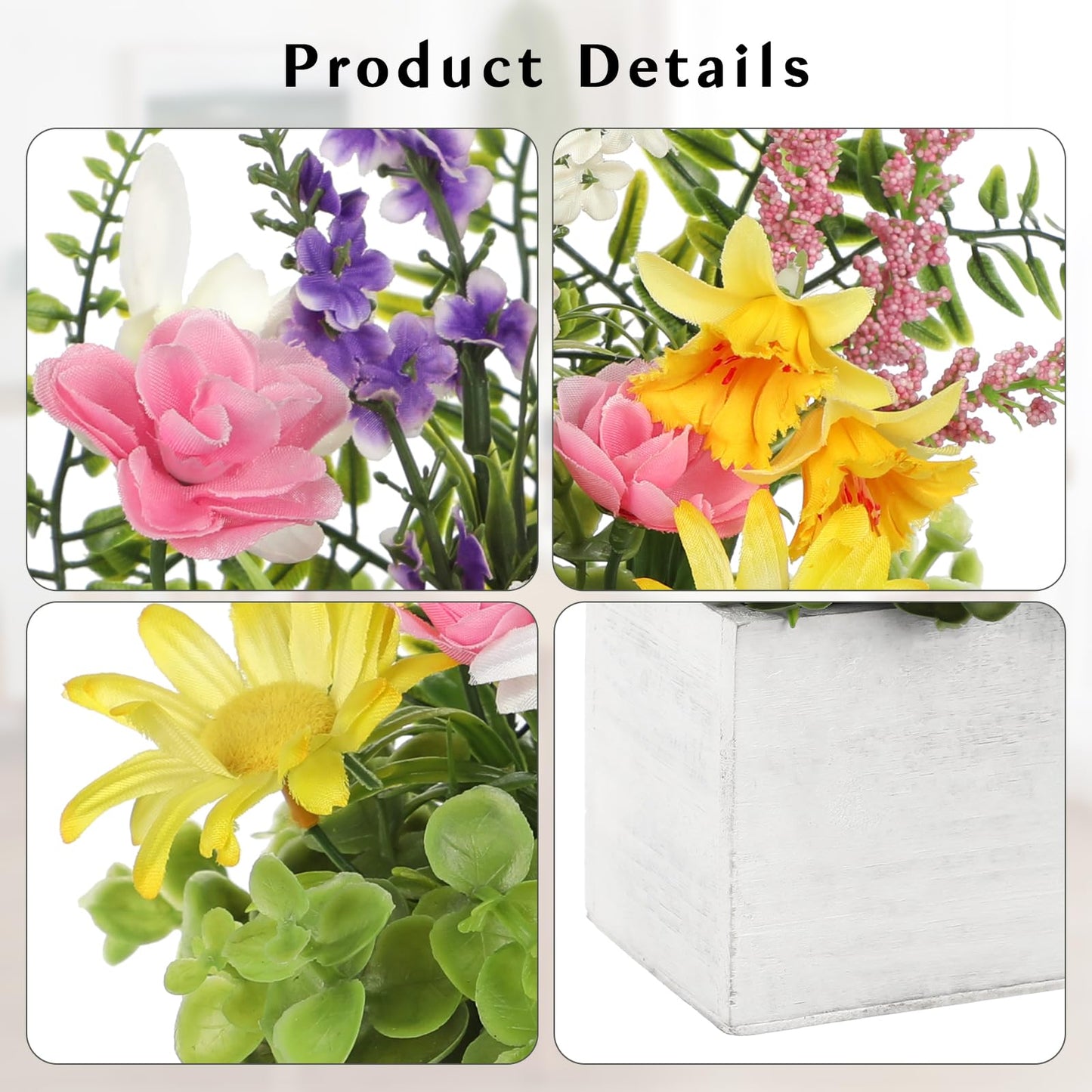 Briful Table Floral Arrangement Centerpiece, Artificial Flowers in Wooden Vase, Flower Plants Centerpieces for Tables, Farmhouse Table Decor, Living Room Dining Coffee Table Shelf Decor