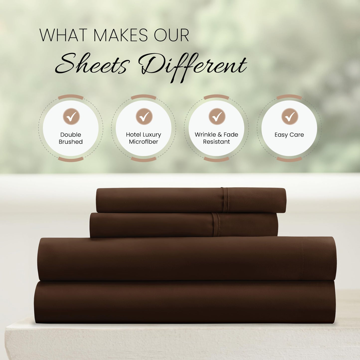 Linen Market Brushed Microfiber Full Sheet Set 4 Piece – Oeko-TEX Certified Ultra Soft & Wrinkle-Free - 16" Deep Pocket Sheets - Easy Care Full Size - Chocolate