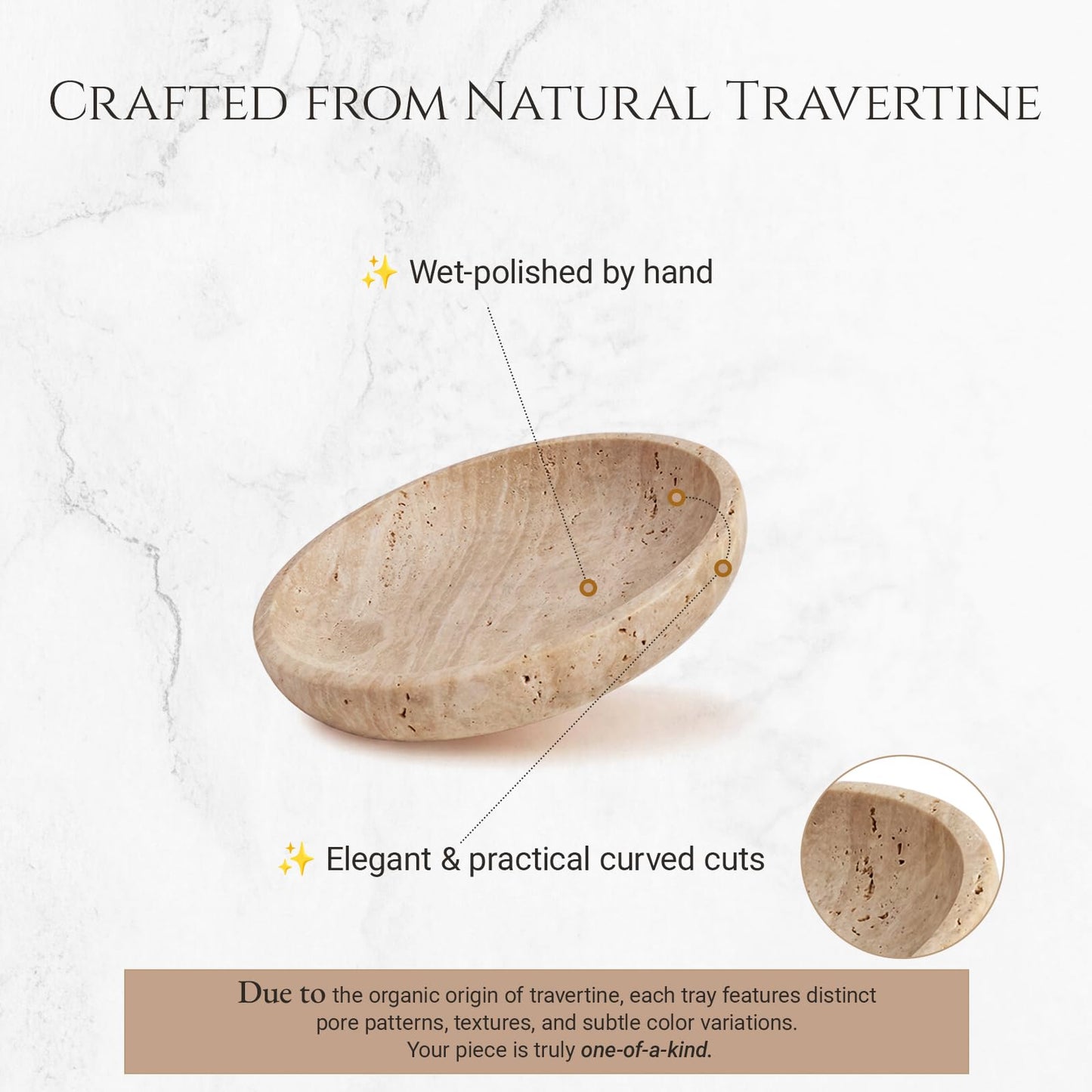 Gixemeva Natural Travertine Valet Tray - 5.5" Round Stone Jewelry Trinket Dish Catchall for Keys, Watches, Rings - Decorative Beige Bowl for Entryway, Nightstand, Bathroom Vanity