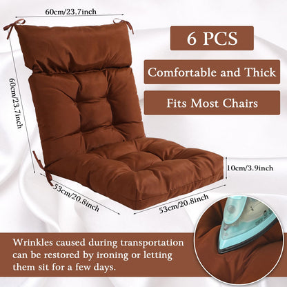 Suzile 6 Pack Outdoor High Back Chair Cushions Bulk, Waterproof Rocking Chair Cushion, Indoor Seat and Back Thickened Patio Pad for Indoor and Outdoor(Dark Brown)