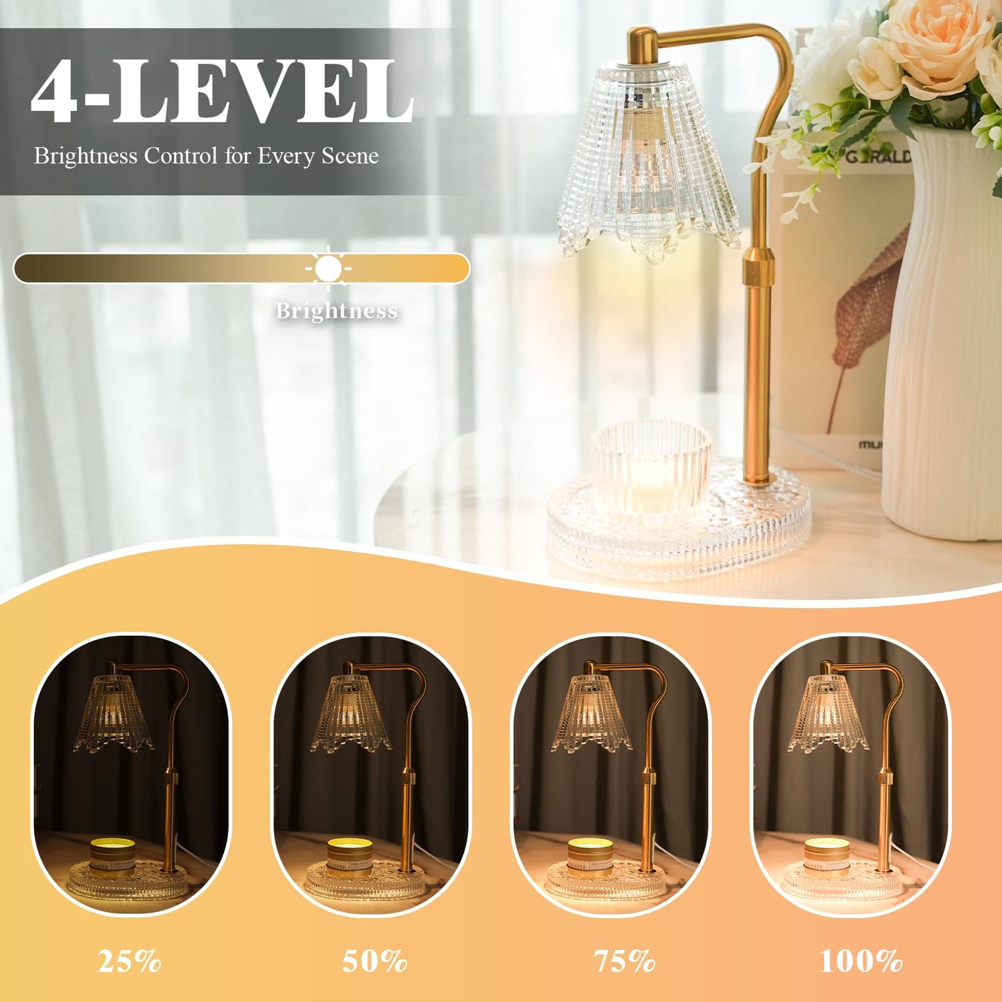 WYghyronic Candle Warmer Lamp with Timer & Dimmable 4-Level Brightness - Adjustable Height,for New Home Bedroom, Gifts for Women (Clear)