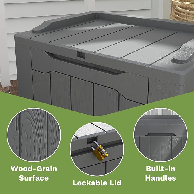 Patiowell 30 Gallon Resin Deck Box, Outdoor Storage Box for Patio Furniture, Deliveries, Pool Supplies,Waterproof and Lockable, Grey