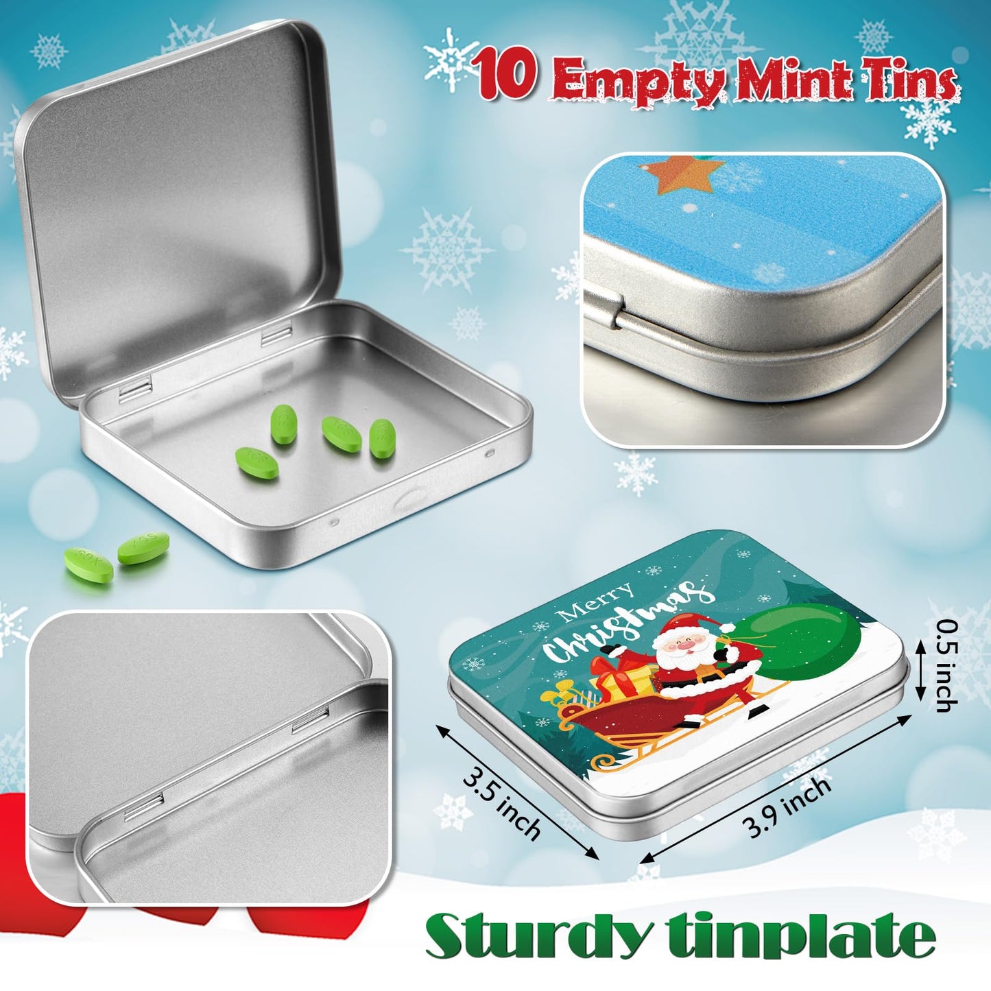 Peryiter 10 Pcs Novelty Christmas Poop Empty Mint Tins Christmas Mint Tins Funny Gag Gifts, 3.9 x 3.5 x 0.5 Gift Bag Stuffer Xmas, White Elephant Exchange Gifts, Mini Tin Without Candy(Stylish Style)