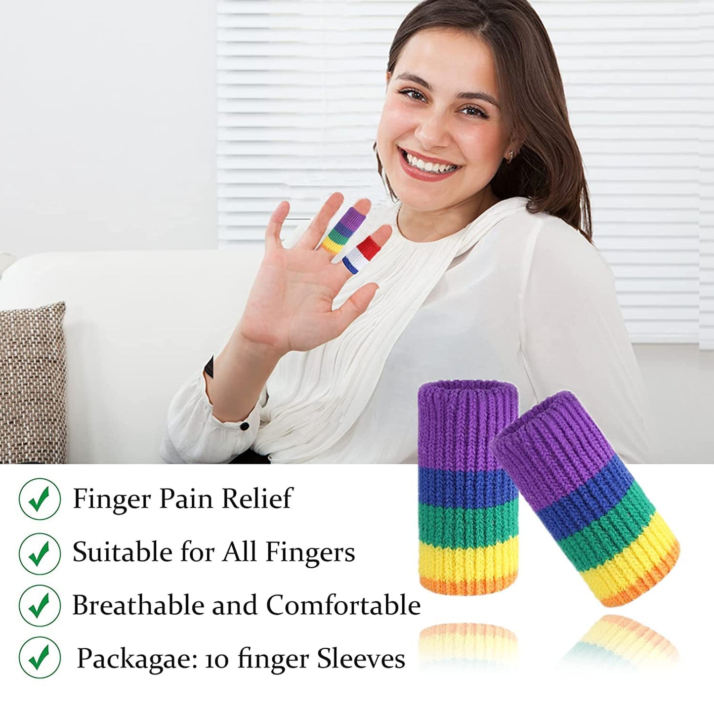 EDNYZAKRN Finger Compression Sleeves Support, Finger Protectors Cots for Arthritis Swelling Basketball Sport, Breathable Elastic (10, Rainbow, One Size)