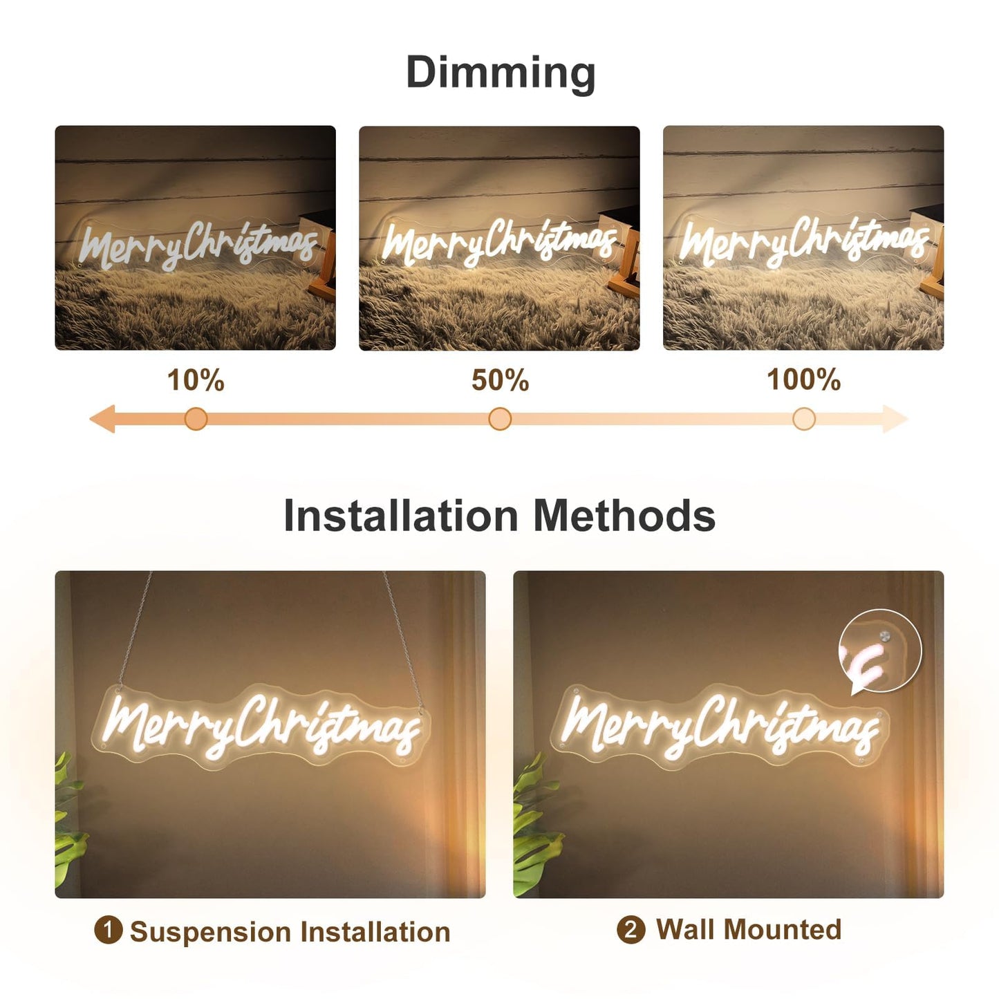 Neon Sign Dimmable Merry Christmas LED Light Sign for Holiday Party Home Bar Decoration, USB Powerd Christmas Neon Light for Wall Decor Festival Celebration-50-12.9