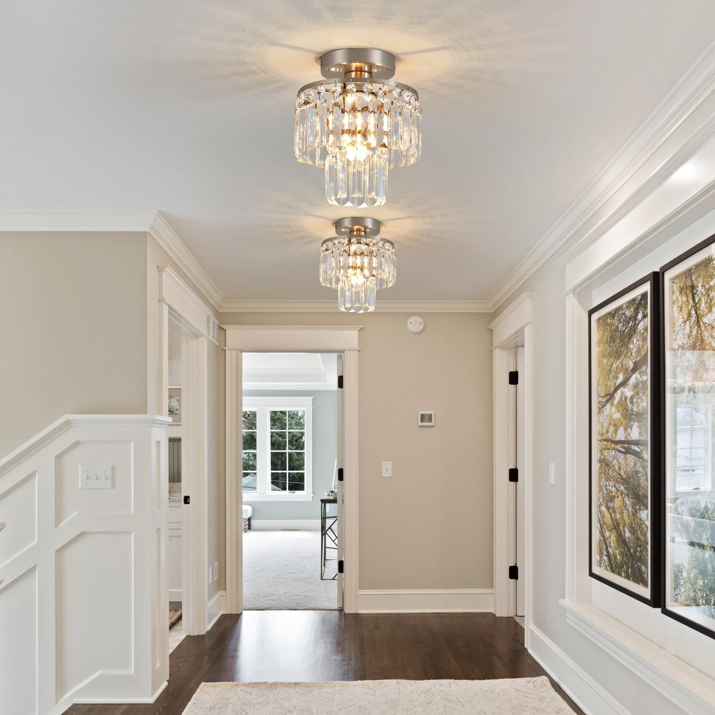 XPEHK Crystal Ceiling Chandelier,Mini Chandelier Light Fixture with K9 Crystals,Brushed Nickel Finish for Living Room Entryway Bedroom Laundry Room,1-Light E26 Base