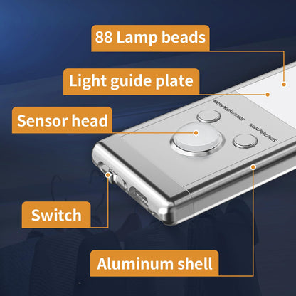 Under Cabinet Lights,88 LED Operated Motion Sensor Light Indoor,2200mAh USB Rechargeable Closet Lights, 2 Pack Magnetic Dimmable Closet Lights，Wireless Under Counter Lights for Kitchen, Stairs