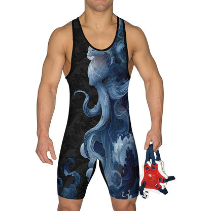 BATTLEGEND Octopus Men's Wrestling Singlet, Wrestling Outfits for Men, Cool & Breathable Freestyle Singlet (Abyss Leviathan, X-Small)