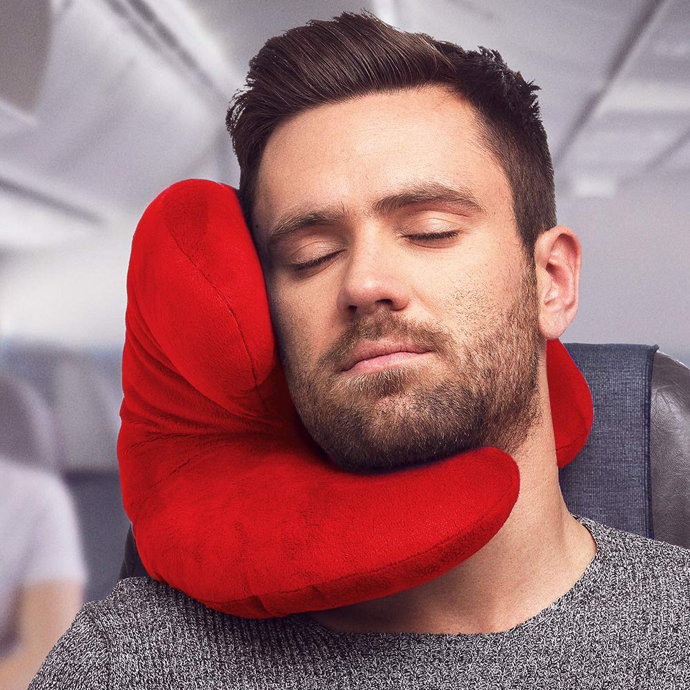 JPillow Travel Pillow for Airplanes – A Little Bulky, Expensive, and Takes a Couple of Minutes to Master, but Supports Your Head and Neck in Genuine Luxury – British Invention of The Year (Blue/Gray)