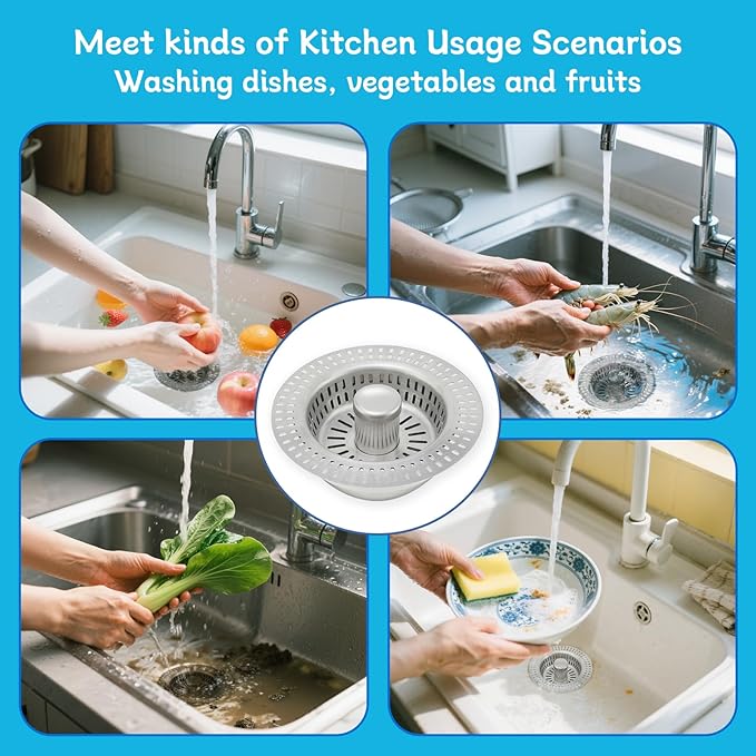3 in 1 Kitchen Sink Drain Strainer, Upgraded Pop Up Kitchen Sink Stopper
