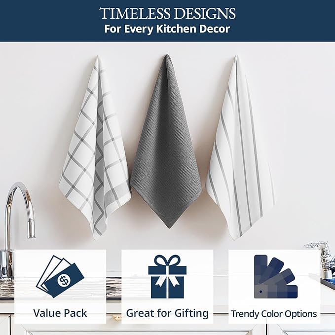 LANE LINEN Cotton Kitchen Towels and Dish Cloths Set, Quick-Drying Dish Towel