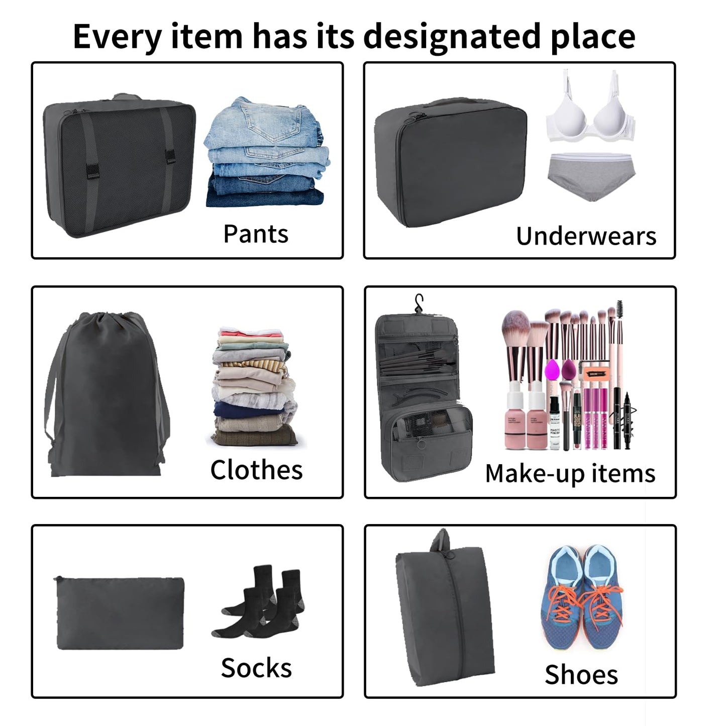 SLMT 10 Set Packing Cubes for Suitcases, Luggage Organizer Bags for Carry On, Travel Bags Organizer for Luggage, Must Have Travel Essentials for Women and Men (Black)