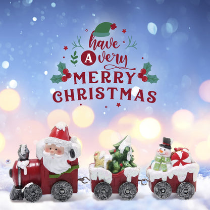 Hodao Christmas Train Figurines with Santa, Tree & Snowman – Mini Resin Tabletop Decorations for Home, Indoor Holiday Decor, Lovely Ornaments & Gift