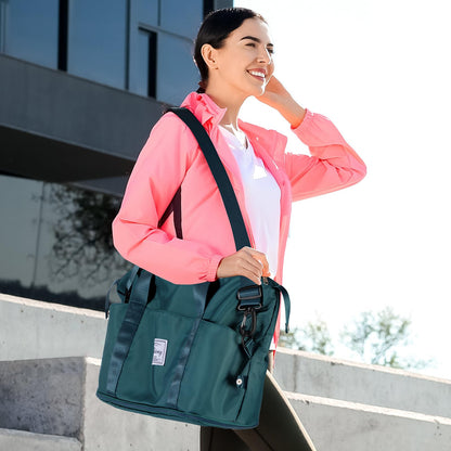 Travel Duffel Bag - Large Shoulder Weekender Overnight Bag, Carry on Bag with Wet Pocket, Waterproof Expandable Duffel Bag with Trolley Sleeve, Sports Tote Gym Bag for Women, Peacock blue