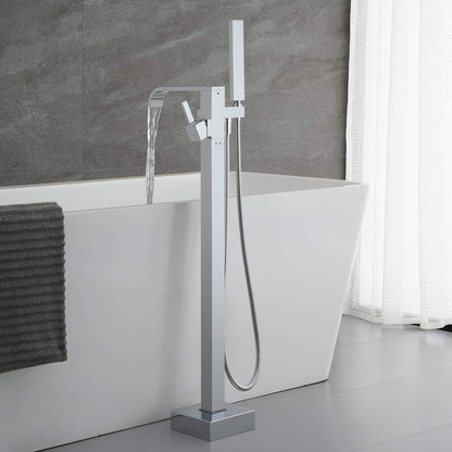 Artiqua Freestanding Bathtub Faucet Tub Filler Faucets Chrome Floor Mount Brass Single Handle with Hand Shower