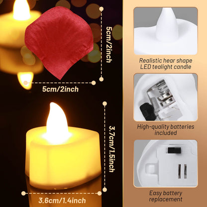 cridoz 2000 Pieces Artificial Rose Petals with 24 LED Tea Lights Candles, Romantic Decorations Special Night Set for Night, Valentine's Day, Wedding Anniversary or Table Décor, Warm White