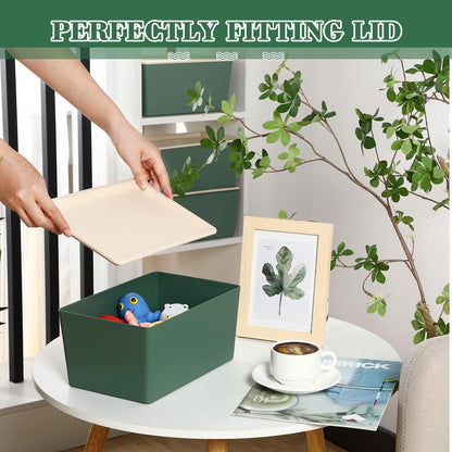 Menkxi 4 Pcs Storage Bins with Lids Plastic Stackable Containers for Organizing Shelves Christmas Ornament Box Baskets(Green,Large)