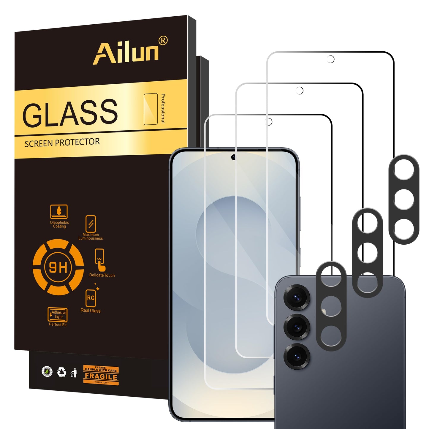 Ailun Screen Protector for Galaxy S22+/S22 Plus 5G 6.6 Inch Display 3Pack + 3Pack Camera Lens Tempered Glass Fingerprint Unlock 0.25mm Clear Anti-Scratch Case Friendly [Not For S22 Ultra]