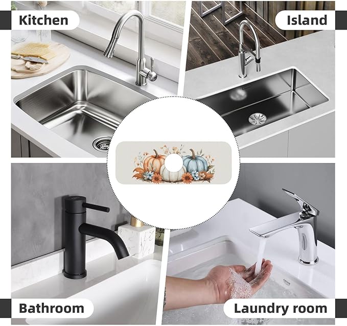 Kitchen Sink Splash Guard Faucet Mat Autumn Pumpkin Floral 15"x5.5", Diatom Mat