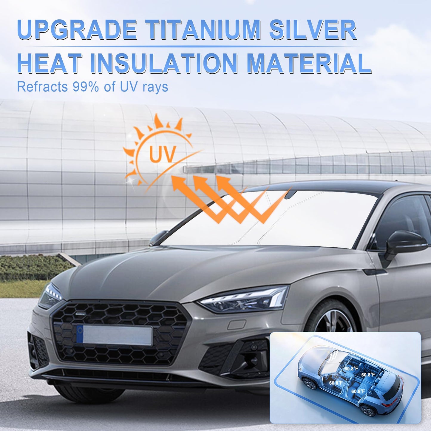 SINGARO 300T Universal Car Windshield Sun Shade, Foldable Reflective for Windshield & Window Shades with Overlapping Design, Car Interior Accessories (55" L x 26.7" W)