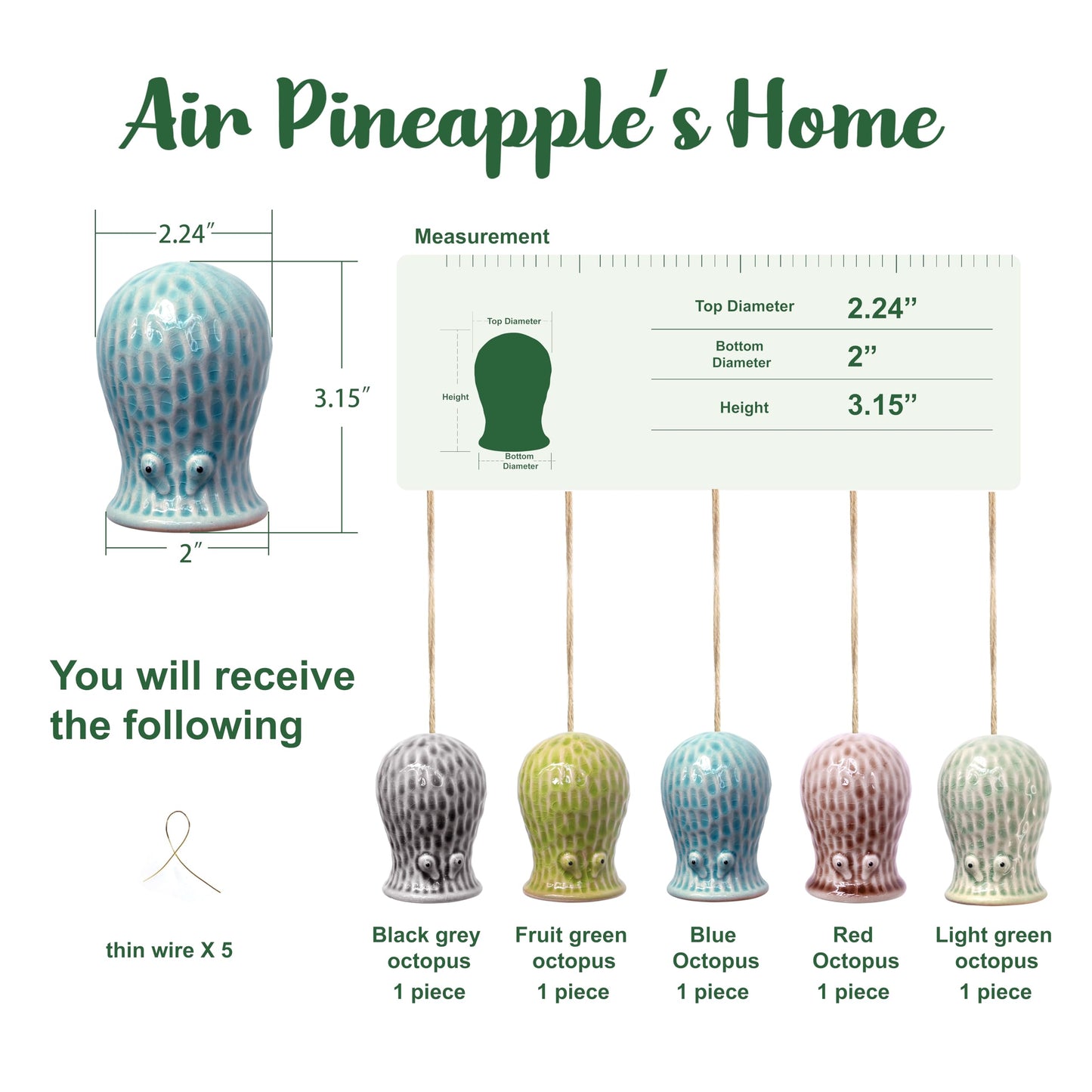 GNILINY Octopus Air Plant Holder - 5 Pack Resin Hanging Stand for Home Decor, Cute Hanger for Air Plants/Succulent, Octopus Decor for Living Room/Office