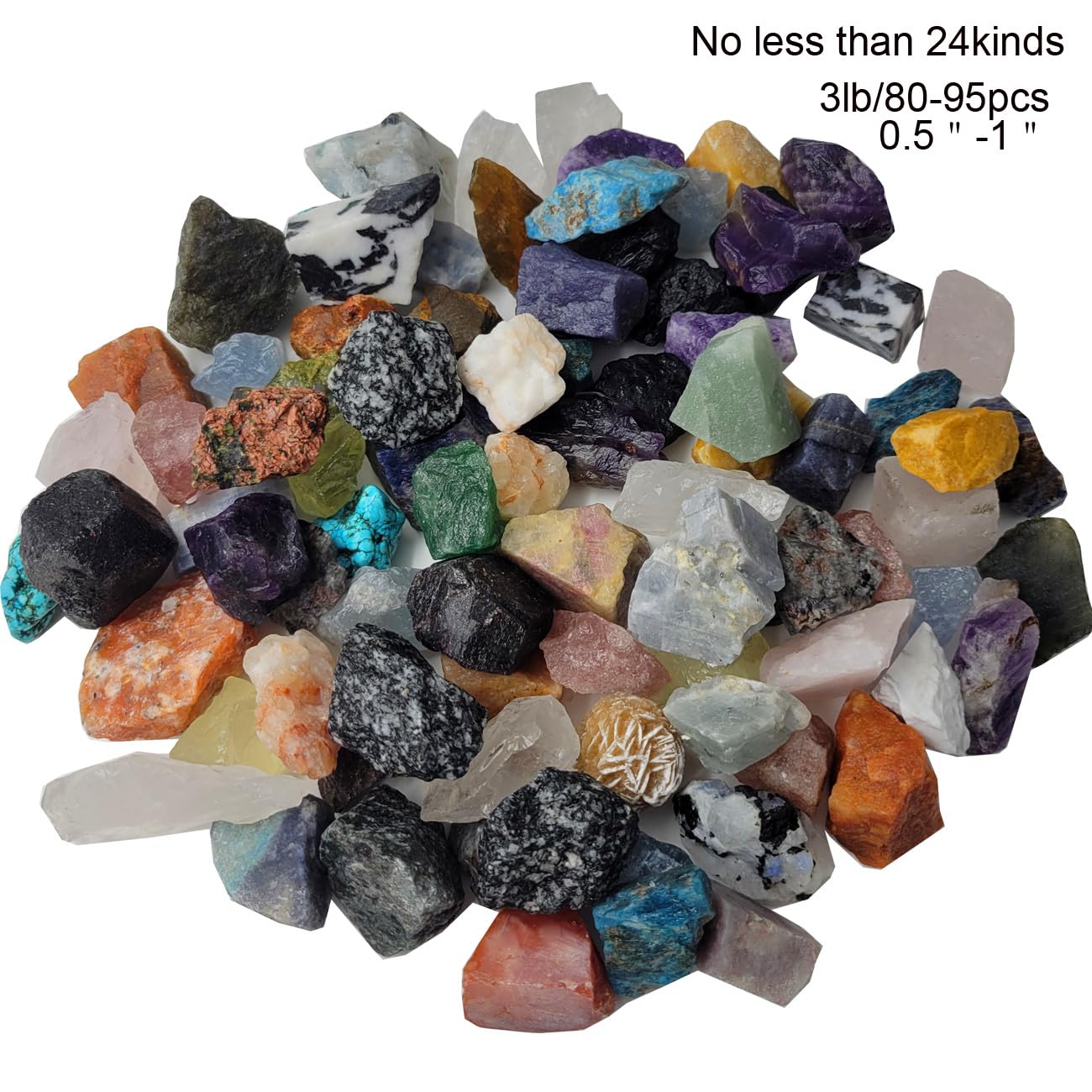 3lb Bulk Mini Rocks and Mineral Assortment Set Natural Rocks for Tumbling,24+Kinds Bulk Gemstone Raw Crystals Rough Stones for Polishing Wicca & Reiki Crystal Healing (3lb)