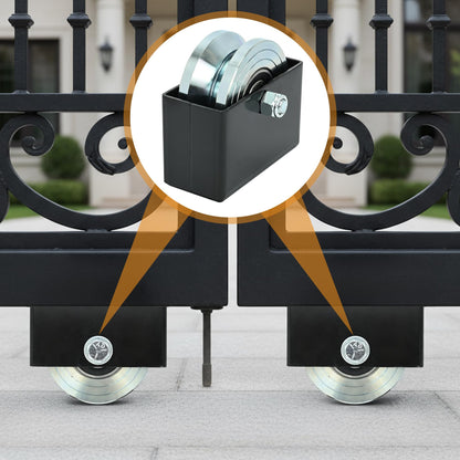 2 Sets 4'' V-Groove Sliding Gate Wheels with Welded Bracket Box, Heavy Duty Inverted V Tracks Sliding Gate Rollers, Double Sealed Bearing 3000 Lbs Capacity