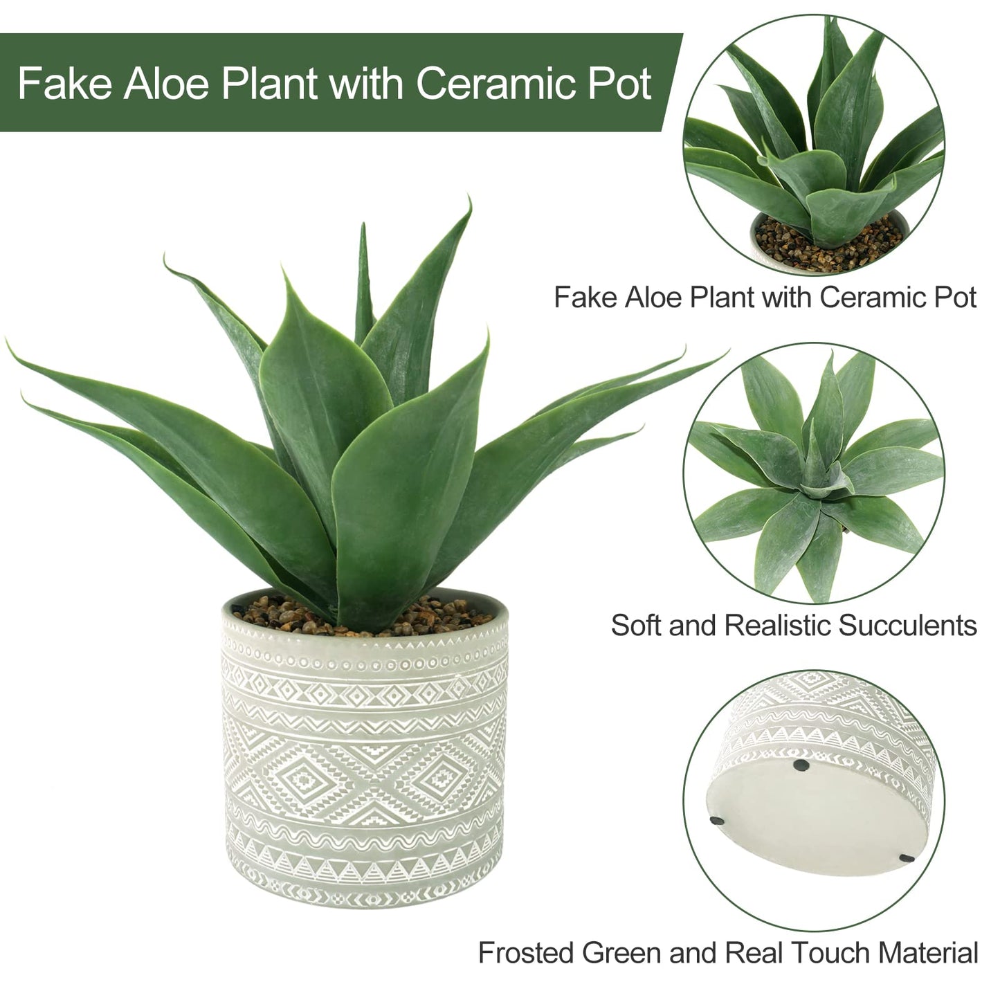 Hisow Artificial Potted Plants, 13.8" Artificial Succulent Fake Aloe, Large Faux Aloe Plant in Pot for Home Office Room Bedroom Kitchen Garden Decor (Grey)