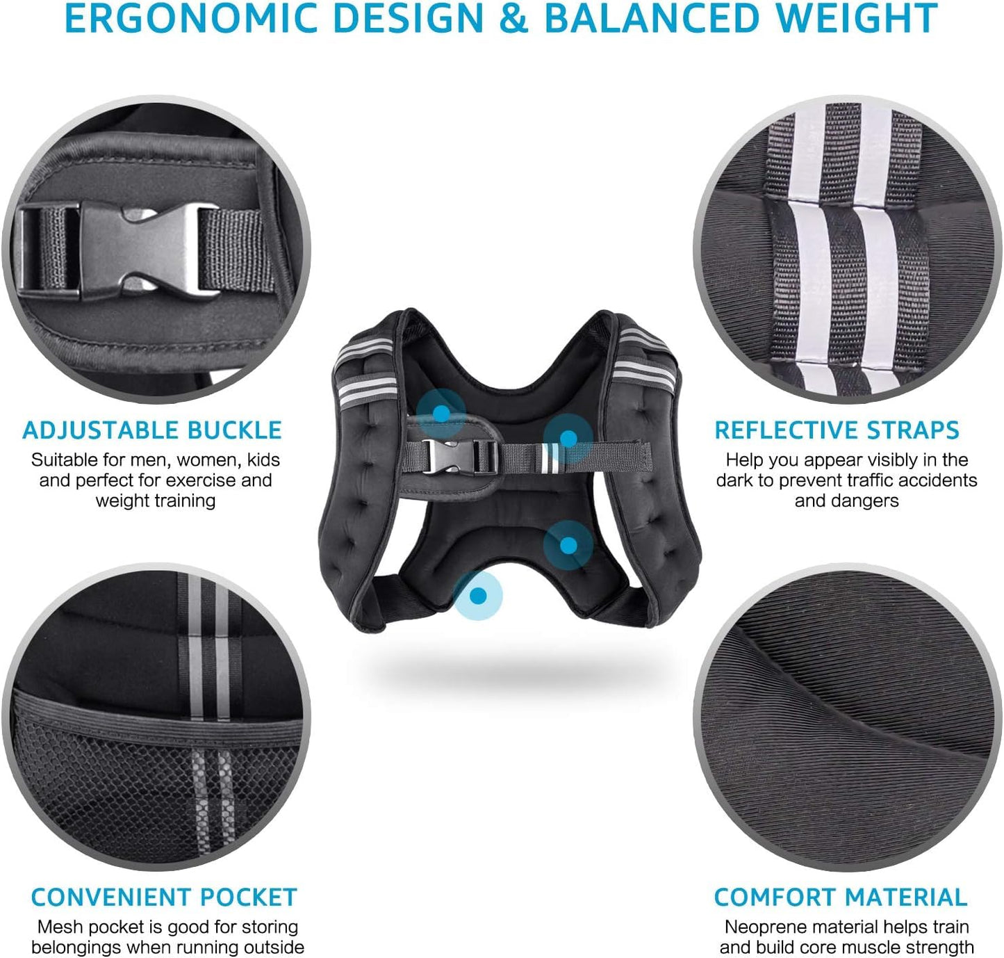 Henkelion Weighted Vest Weight Vest for Men Women Kids Weights Included, Body Weight Vests Adjustable for Running, Training Workout, Jogging, Walking