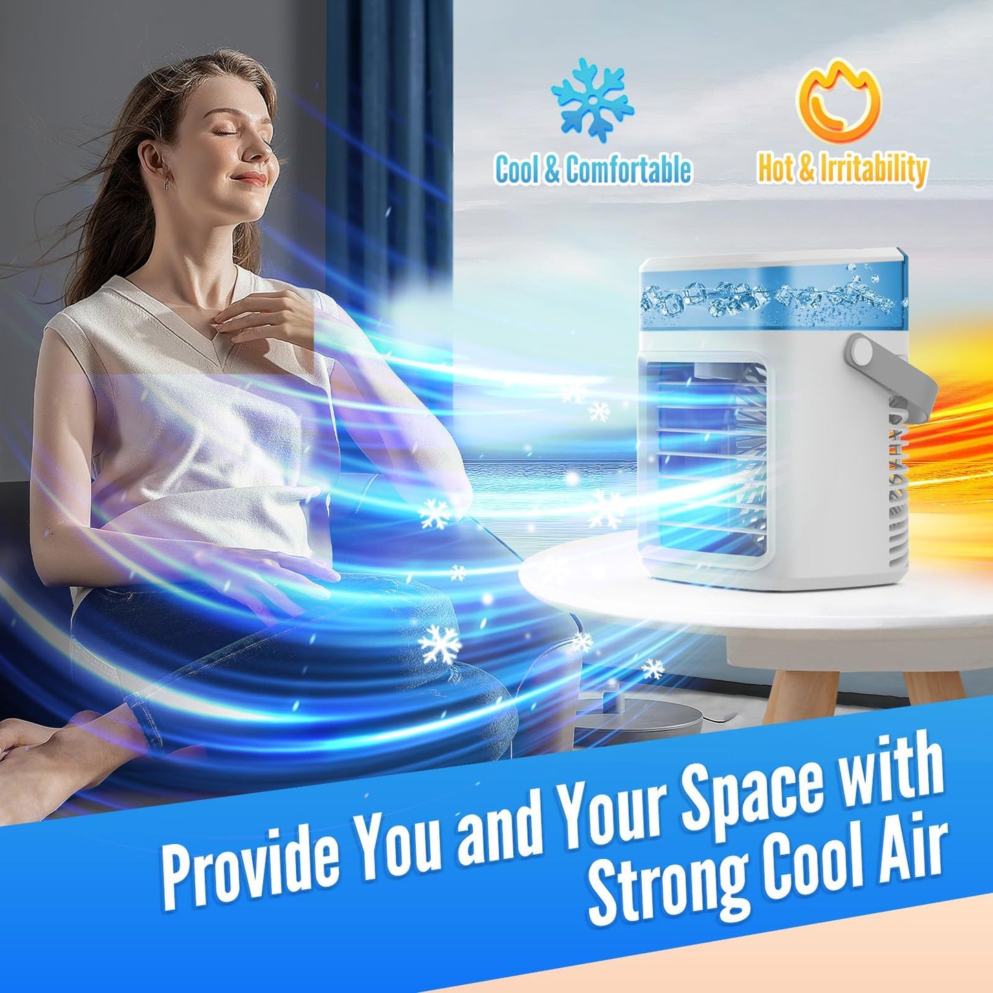 Portable Air Conditioner, 3 Speeds Personal Evaporative Air Cooler with 2/4H Timer, 450ml Rechargeable Mini Air Conditioner, Quiet Portable AC Unit Fan for Office Desk Home Bedroom Camping Car