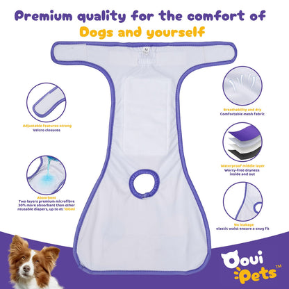 Ooui Pets 3-Pack Resuable Dog nappies female and male | Highly Absorbent Dog period pants, Adjustable, Eco-Friendly | Washable Dog Diapers Female, Chic & Incontinence Solution (Size M)