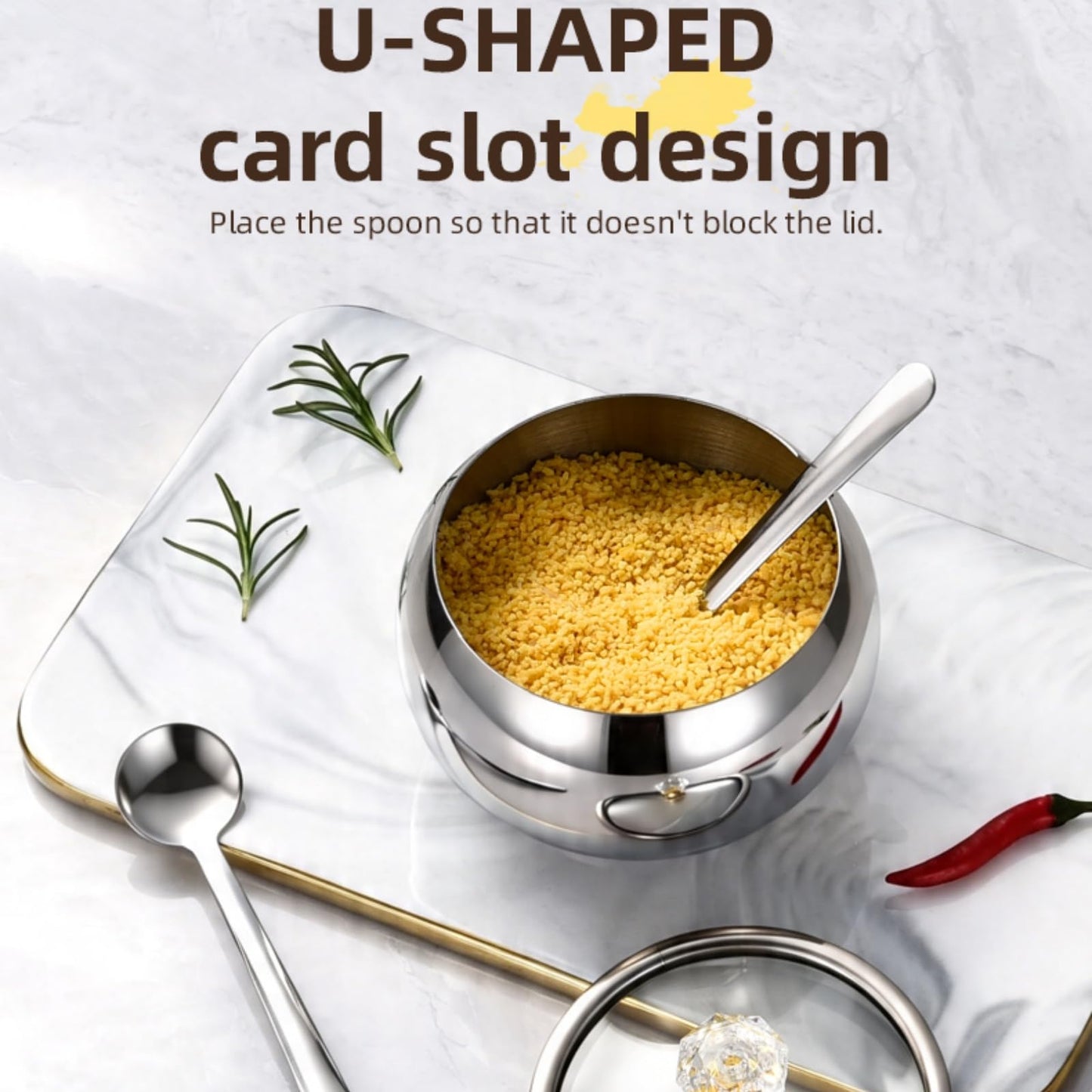 YMMDUVITA Stainless Steel Sugar Bowl with Lid & 2 Spoons, 500ml Container for Kitchen, Ideal for Storing Sugar, Coffee, and Spices