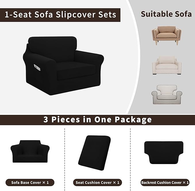 Easy-Going 3 Pieces Stretch Chair Cover Washable Chair Slipcover Set