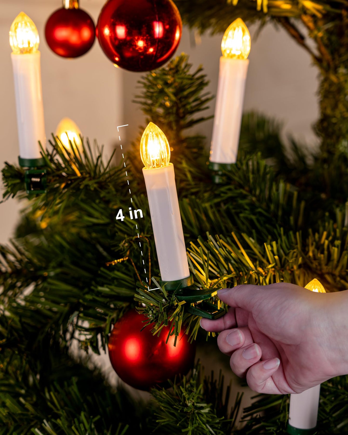 Homemory 10 Pcs Clip On Candles for Christmas Tree with Remote and Timer, Flickering LED Window Candle with Clips/Suction Cups, Warm White Light, Dia 0.7''x H 4''