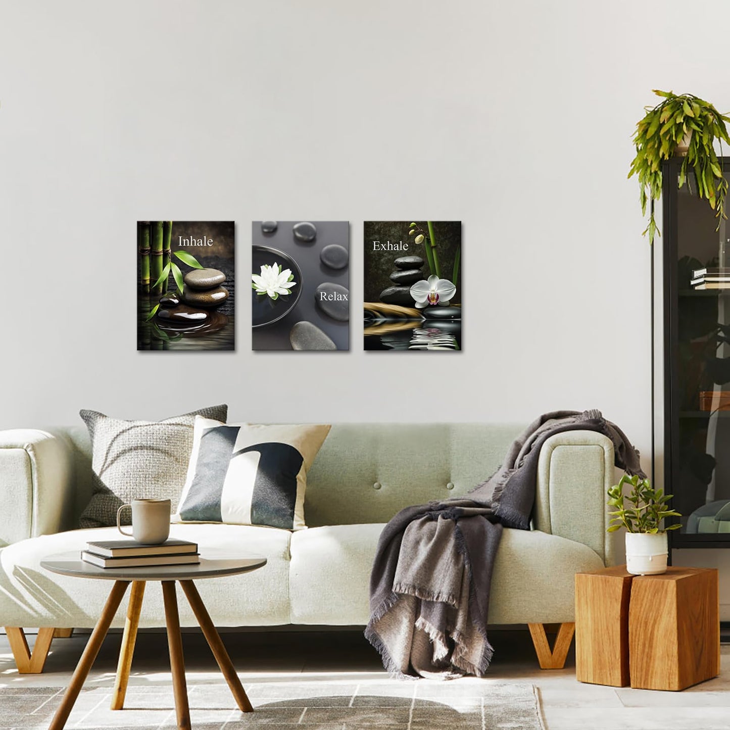 FuShvre Zen Wall Art for Bathroom Zen Stone Bamboo Lotus Orchid Flower Pictures Still Life Prints for Zen Meditation Room Wall Decor Framed 12x16 inch each piece (small)