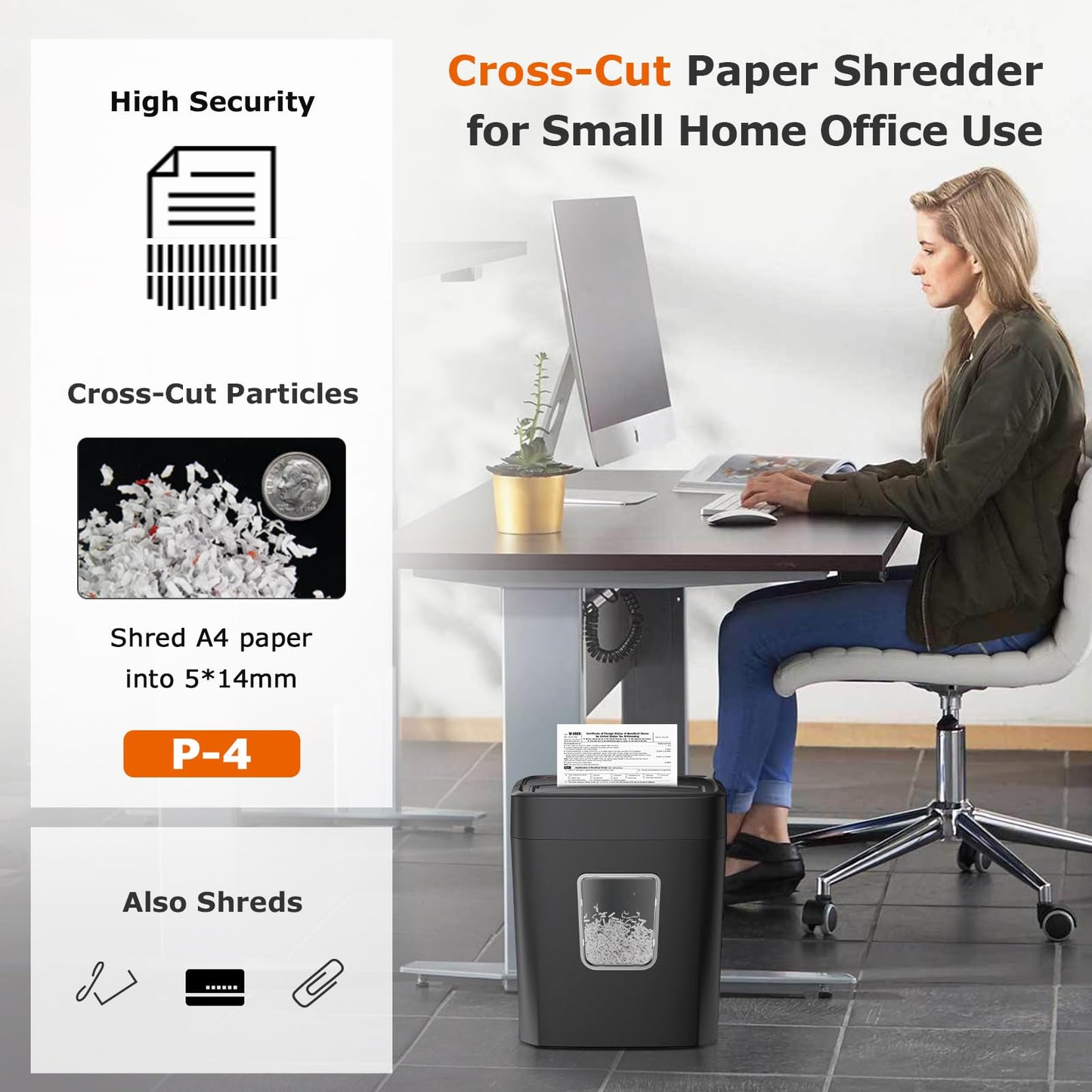 Bonsaii 8-Sheet Cross-Cut Paper Shredder for Home Office, P-4 Security, Shreds Credit Cards, Staples, Paper Clips, Overheat Protection, Easy Jam Clearance, 16L Bin (C261-C NEW)