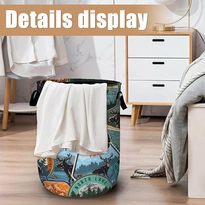 Retro Mountain Bear Laundry Basket, Foldable Wild Animals Laundry Hamper Tote