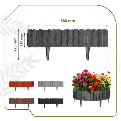 GARDENIX Anthracite Lawn Edging - 2.3m/7.4ft Flexible Garden Edging for Flower Beds, Lawn, Patio & Pavement - Easy Install border, No Digging, Weather-Resistant Plastic, Wood Effect Garden Fence